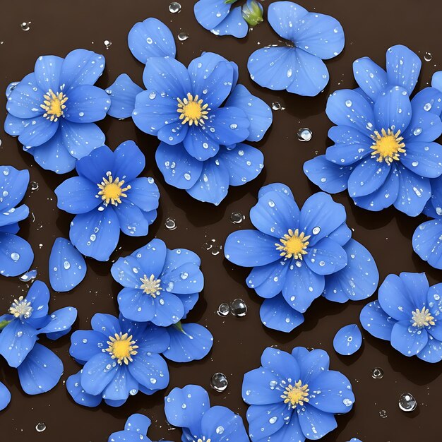 Blue flowers with water drop on a dark background ai photo