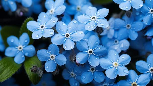 写真 青い花は春に水の滴が落ちる