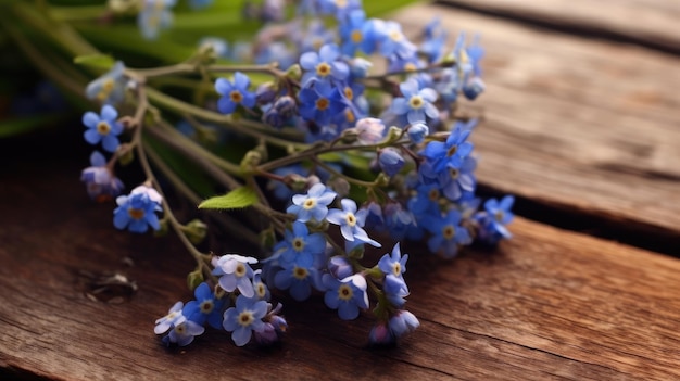 Blue flowers on a wooden table