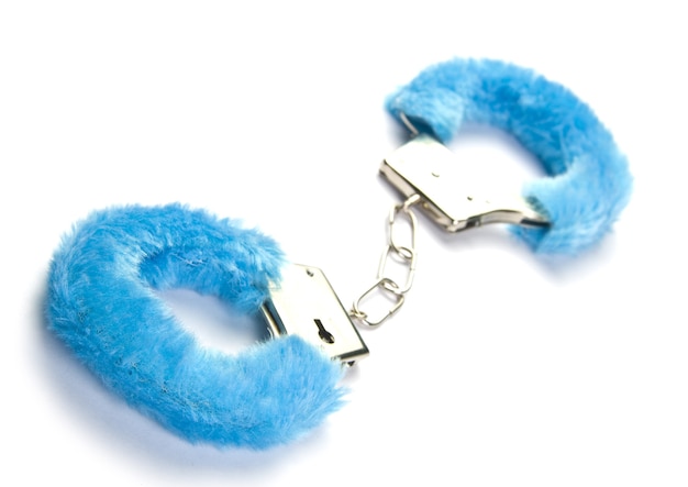 Blue fluffy handcuffs