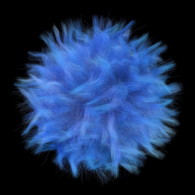 Blue fluffy sphere Black background Abstract illustration 3d render