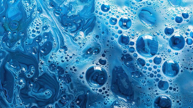 Blue foam soap bubbles on water abstract background