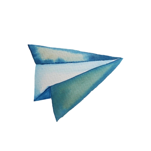 blue folded paper plane Origami Japanese Traditional watercolor Painting