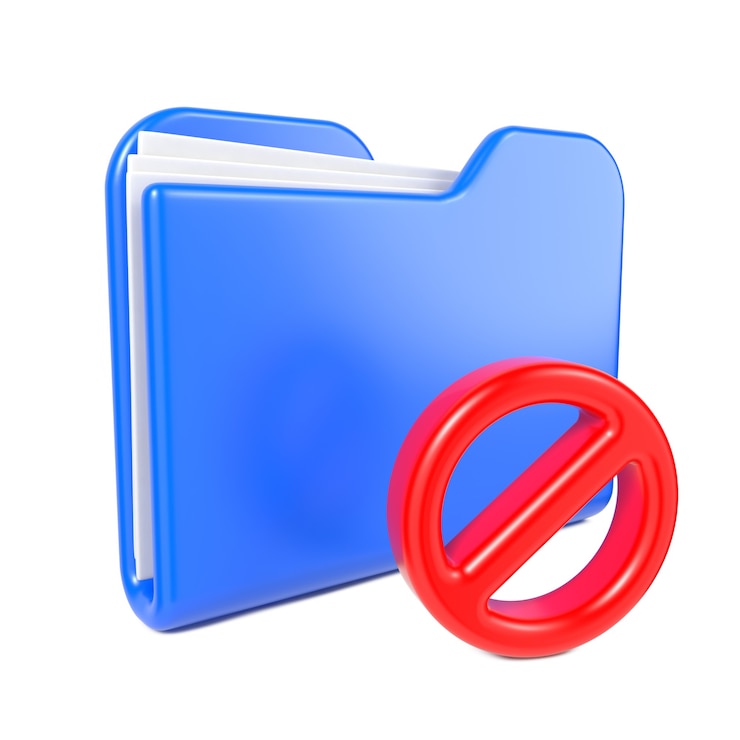 Photo blue folder with red stop sign. isolated on white.