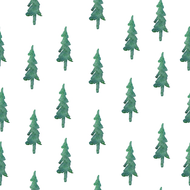 Blue forest fir trees watercolor seamless pattern