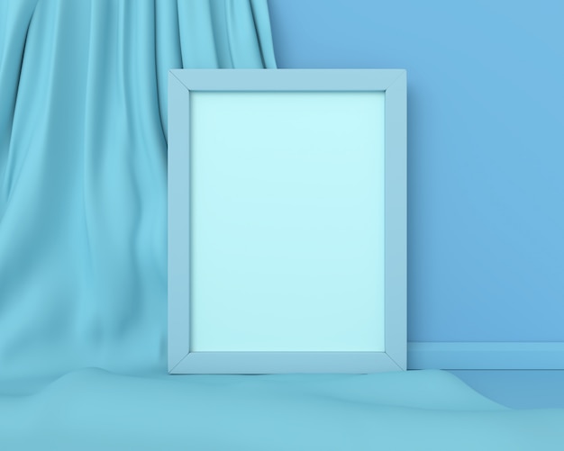 Blue frame vertical mockup on a blue fabric