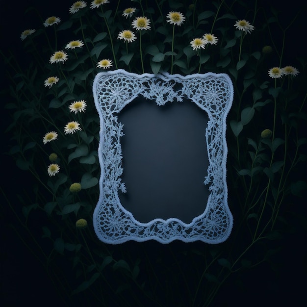 A blue frame with a flower in the middle of it.