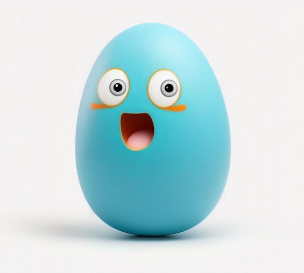 Blue Funny easter egg with emotion isolated on white