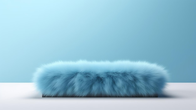 Blue Fur Abstract Minimalistic Product Podium The Scene for Product Presentation 3D Room with Geometric Platform Stage Pedestal Ai Generated Podium Mockup for a Product advertisement