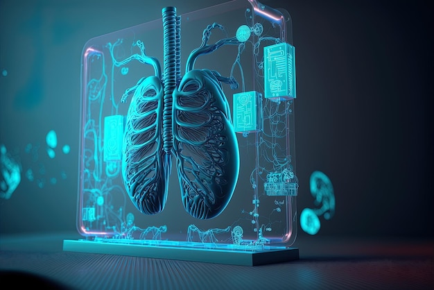 The blue futuristic digital style of this illustration represents the concept of medical innovation