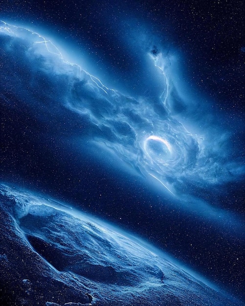A blue galaxy wallpaper with a nebula and stars