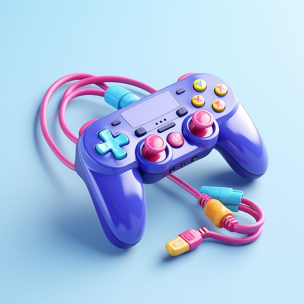 a blue game controller with a pink and blue controller