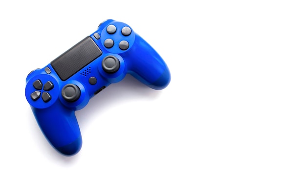 Photo blue gamepad isolated on white background