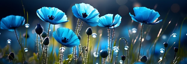 blue garden flowers wallpaper in the style of serene and dreamlike