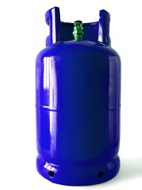 Blue gas bottle isolated on a white background.