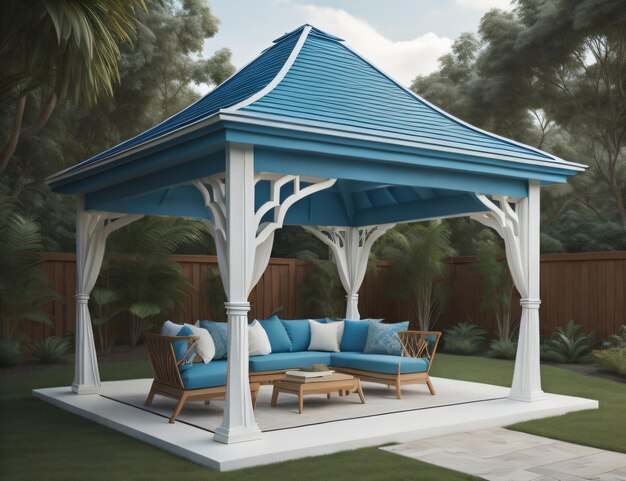 blue gazebo design with table and chairsoutdoor relaxing place