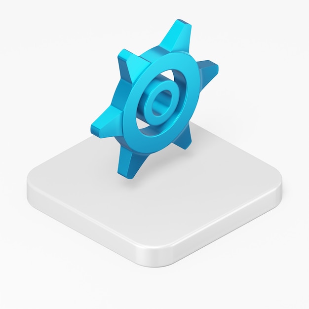 Blue gear icon in 3d rendering interface ui ux element