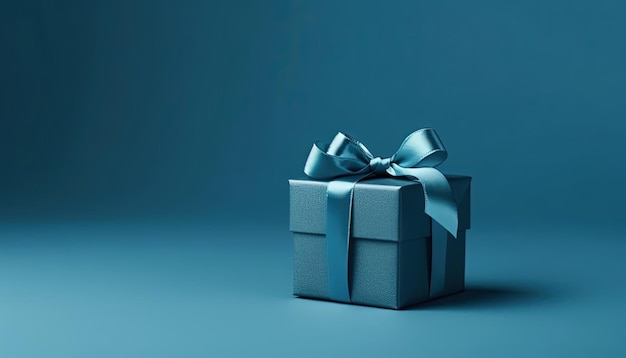 blue gift box on blue background in the style of minimalist and monochromatic