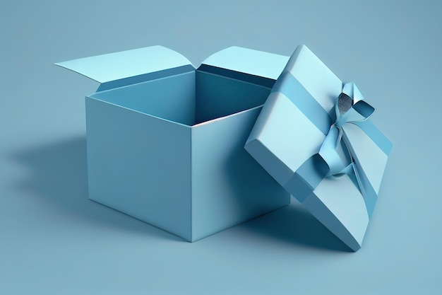 파란색 선물 상자가 열려 있거나 파란색 리본이 있는 빈 선물 상자 Generative Ai