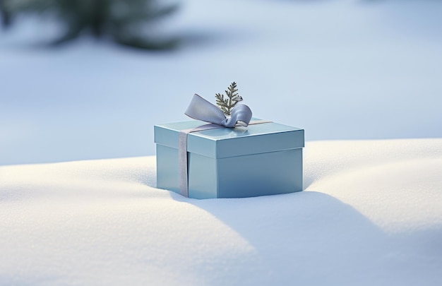 Blue Gift Box Resting in Snow