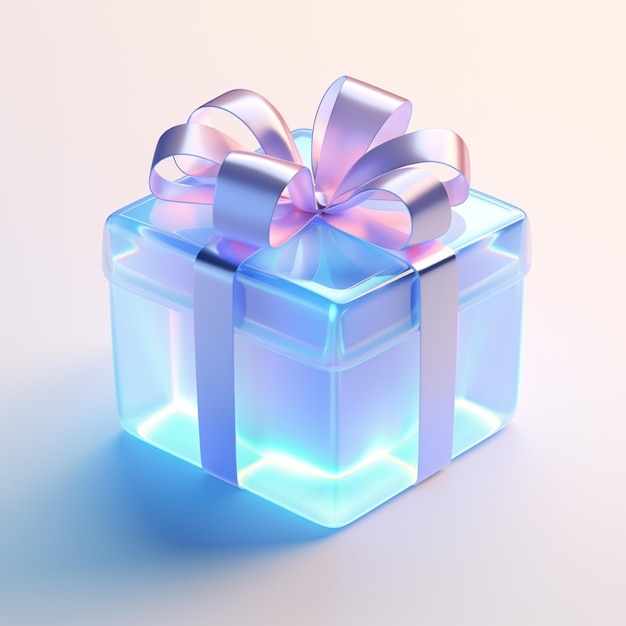 Blue gift box with a bow on a white background 3d rendering