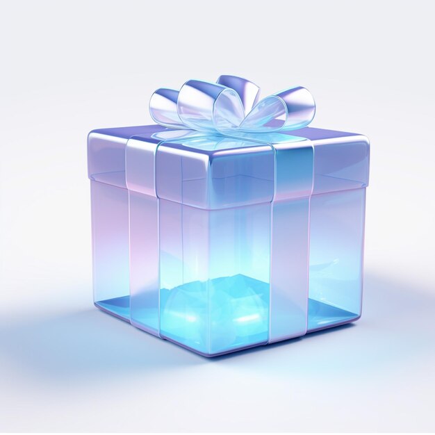 Blue gift box with a bow on a white background 3d rendering