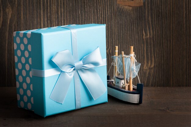 Blue gift box with bow