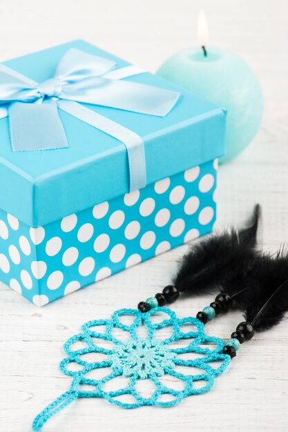 Blue gift box with bow