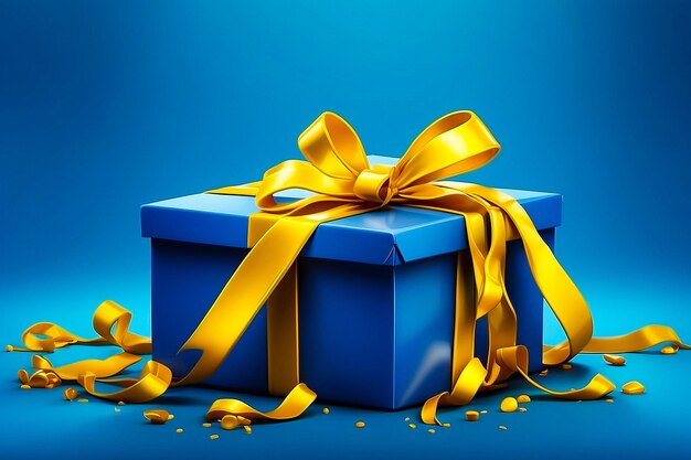 Blue gift box with golden ribbon