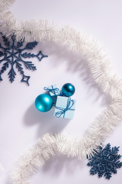 Blue gifts new year creative still life on a white background