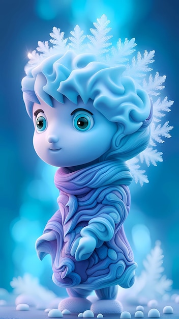 a blue girl with a blue face and a white scarf.