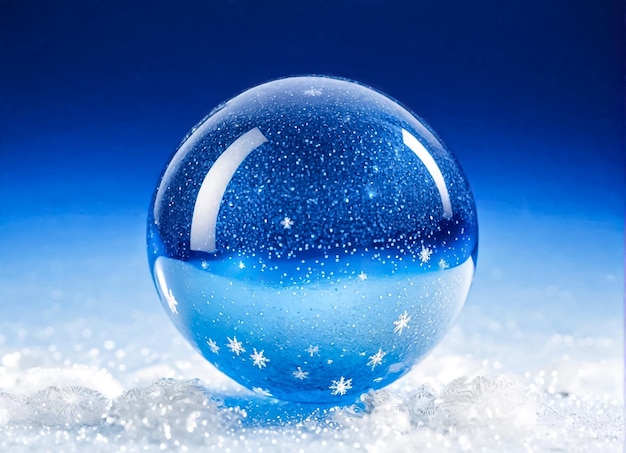 Photo a blue glass ball for christmas christmas crystal ball in blue generated ai