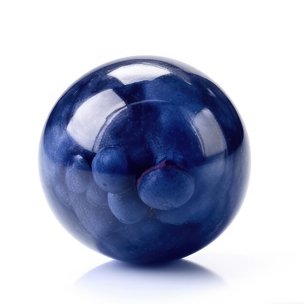 A blue glass ball with a blue and white pattern.