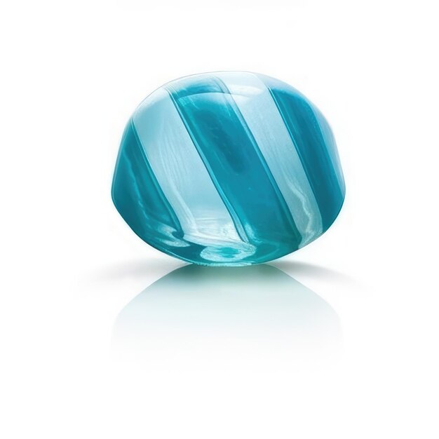 A blue glass bead that is made by the company.