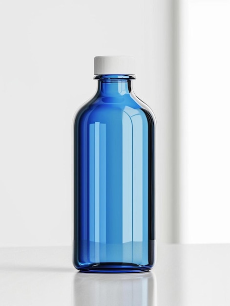 Photo a blue glass bottle with a white cap