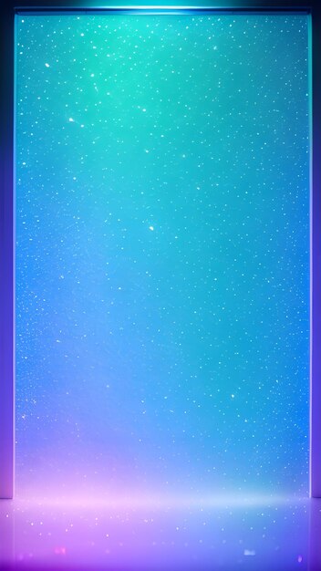 A blue glass box with a purple background with stars