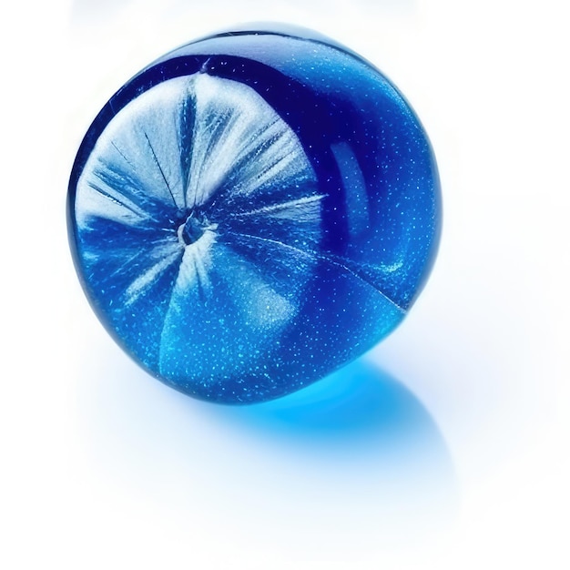 A blue glass object with a blue liquid inside.