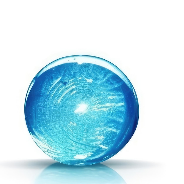 A blue glass object with the word ice on it