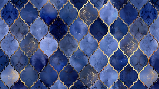 a blue glass tile with gold and blue glass