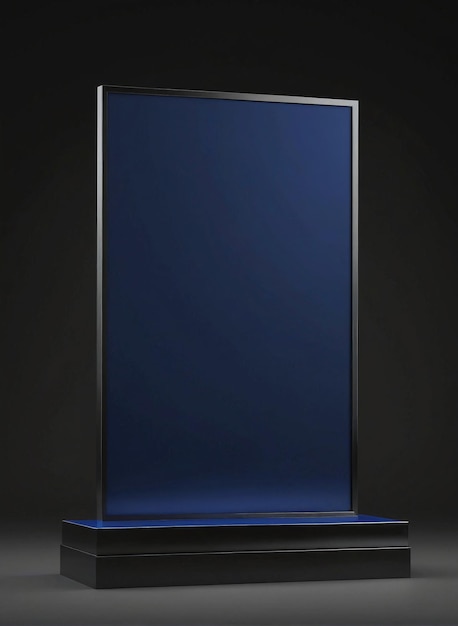 a blue glass trophy on a black background