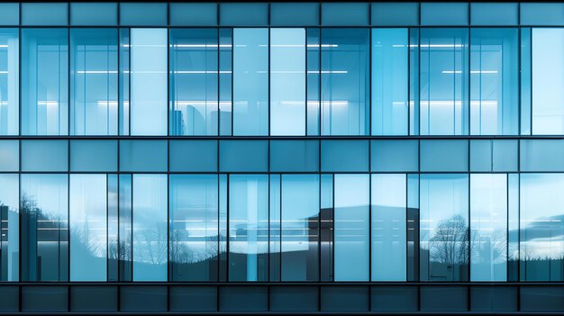 Blue glass windows of a modern office building