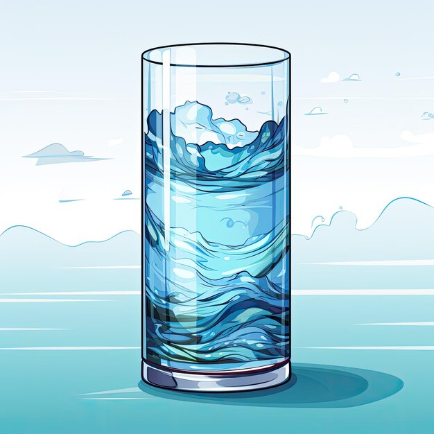 a blue glass with a blue wave on it