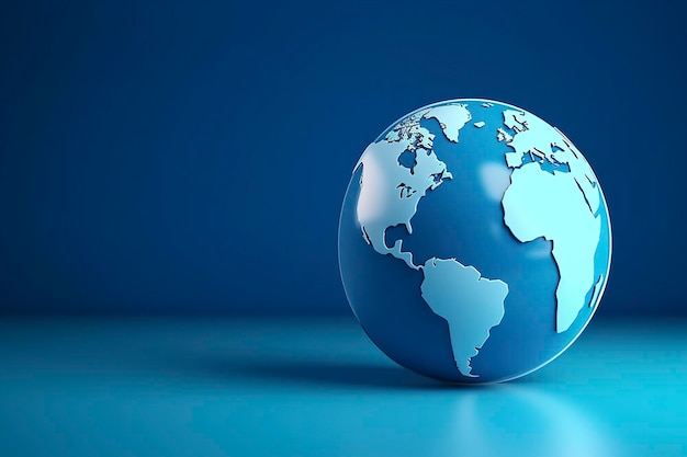 Blue globe earth map 3D op blauwe achtergrond zakelijke banner AI gegenereerde afbeelding