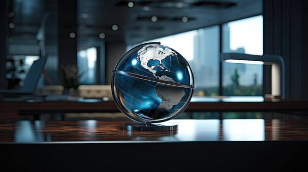 Blue globe on a metal table