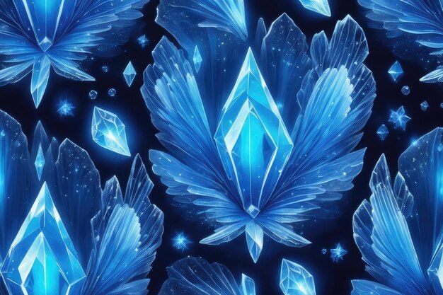 青い輝く結晶の抽象的な背景