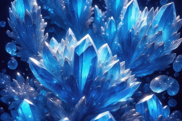 Photo blue glowing crystals abstract background