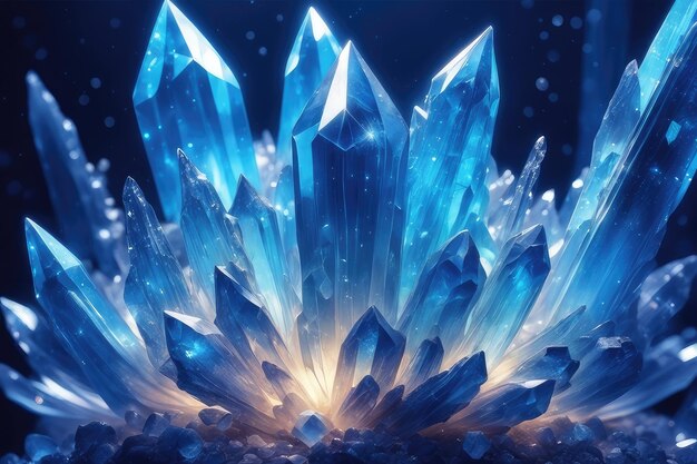 Blue glowing crystals abstract background