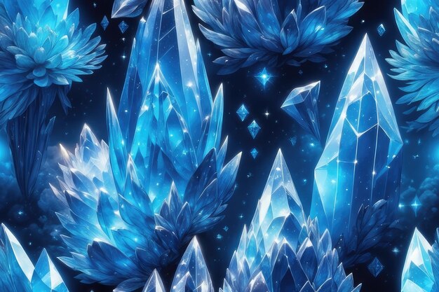 青い輝く結晶の抽象的な背景