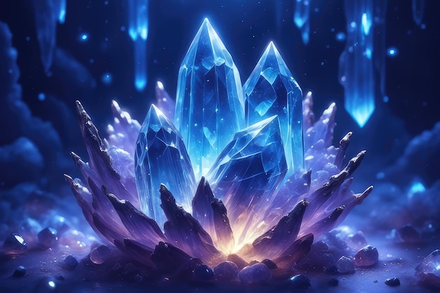 Фон синих светящихся кристаллов