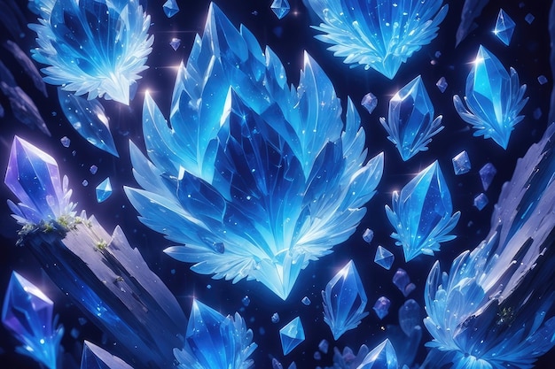 Blue glowing crystals background